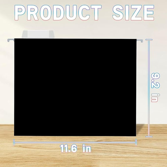 25 Packs Hanging File Folders,Black Letter Size File Folder,Designed for Bulky Files,Filing Cabinet,1/5 Adjustable Tabs for Office,School,Home