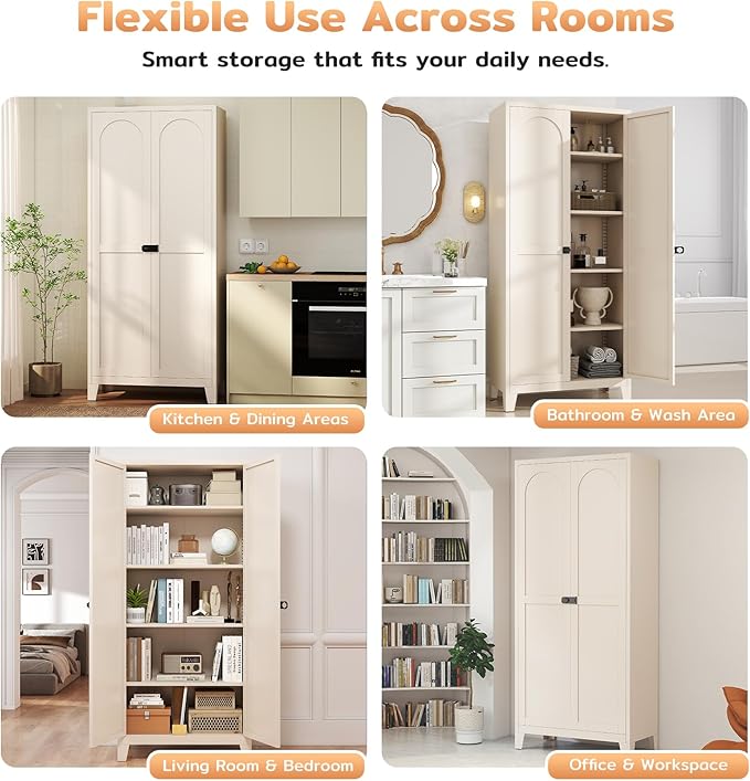 70.87" Tall Metal Storage Cabinet with 3-Digit Combination Lock, Steel Pantry Cabinet with 4 Adjustable Shelves & 2 Doors, Secure Freestanding Organizer for Home, Office, Garage, Beige