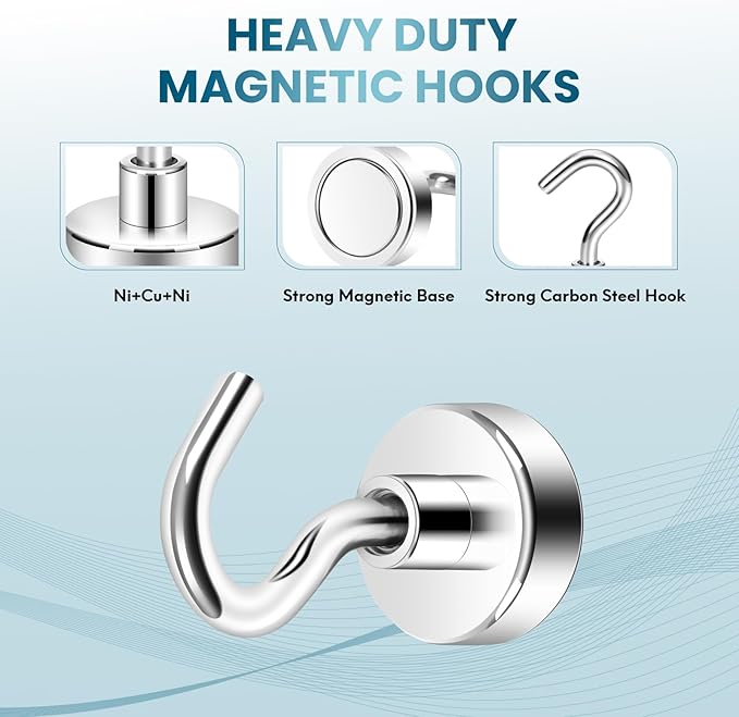 Neosmuk Magnetic Hooks, Heavy Duty 30lb+ Strong Magnet Hook for Cruise Cabins, Cruise Ship Essentials for Hanging, Metal Wall Refrigerator Hangers (Silver White, 10 Pack)