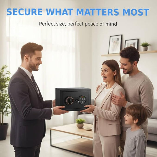 Small Safe Box, 0.3 Cuft Home Safe with Fireproof Waterproof Bag for College Dorm Room, Digital Money Box with Electronic Keypad, Spare Keys and Alarm System, Hidden Safes for Cash, Jewelry, Medicine