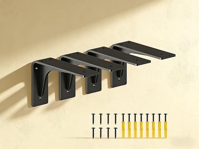 6 INCHx 4 INCH (with Brace Shelf Support Bracket Heavy Duty, L Shelf Brackets ,max Load 300lbs, , Metal Brackets for Shelves, Counter Bracket ,Corner Brace,Pack of 4.