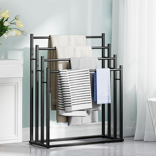 Honiter Towel Racks for Bathroom, 4 Tier Wide Towel Drying Rack Outdoor, Free Standing Towel Rack, Pool Towel Blanket Stand and Display Rack for Oversized Bath Towels