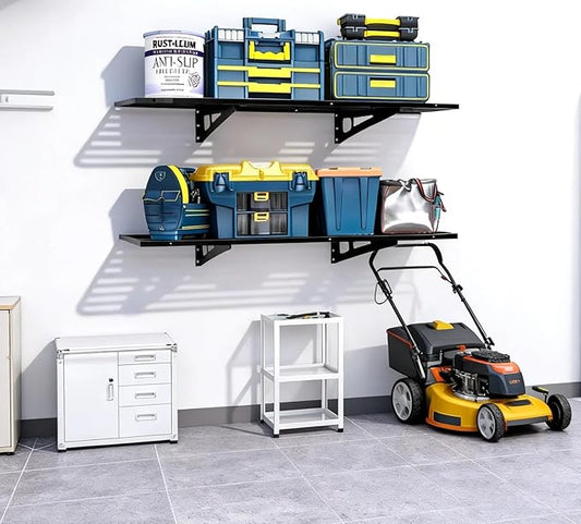 2-Pack 2x4ft Garage Wall Shelving, 2 Shelf Total 8 ft(L) Garage Shelving Wall Mounted – Heavy-Duty Storage Shelves, Perfect for Holding Storage Bins, Sporting Goods, Tools, and More Space-Saving