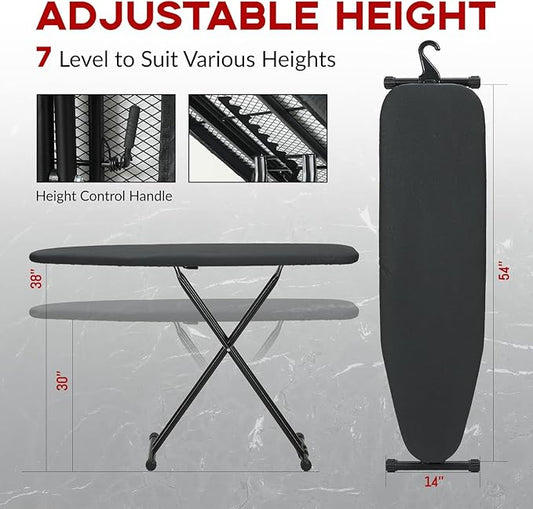 Ironing Board Full Size 54x14, RAINHOL Heavy Duty Iron Board with Thick Padded Cover, Height Adjustable Ironing Boards with Smart Hanger, Heat-Resistant Silicone Pad Iron Rest