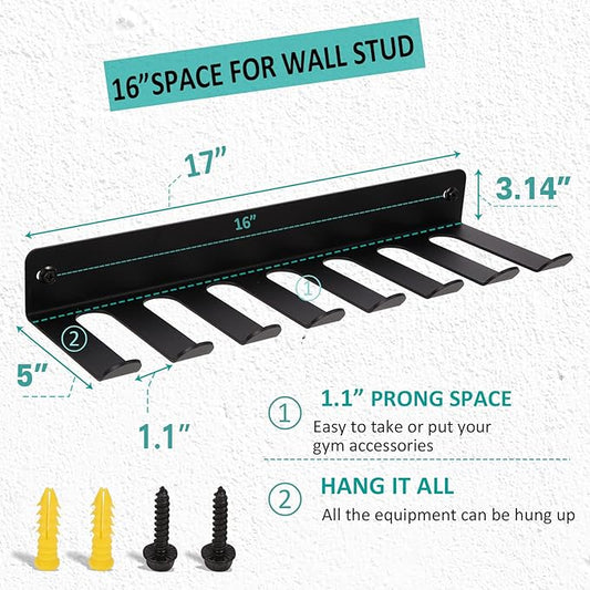 Multi-Purpose Gym Storage Rack Resistance Bands Hook Home Gym Accessories Storage Fitness Bands Rack Heavy Duty Rack for Resistance Bands, Straps, Jump Ropes, Foam Rollers, Chains