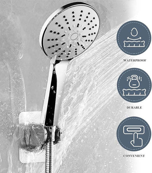 Shower Head Holder Strong Adhesive Adjustable Handheld Shower Wand Holder No Drilling Wall Mount Bracket (Silver)