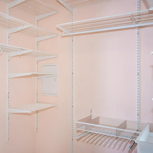 12 Pack 25 Inch Dual Track Upright Wall Shelving System Shelf Bracket Twin Slot Shelf Rail Twin Track Upright Heavy Duty Support System for Pantries, Linen Closets, Laundry Rooms (White)