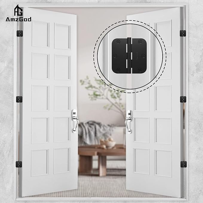 Black Door Hinges - 18 Pack Matte Black Door Hinges 3.5 Inch with 5/8" Radius Corners - Black Hinges for Interior and Exterior Doors - Heavy Duty 3 1/2" Residential Door Hardware