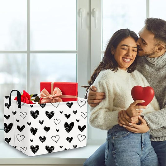 Heart-Shaped Collapsible Waterproof Laundry Basket, Black Hearts