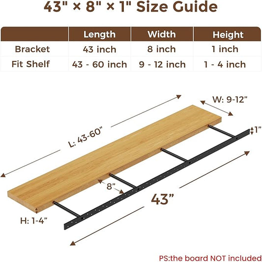 2pcs Floating Shelf Bracket Heavy Duty Floating Mantel Bracket Black Metal Decorative Floating Shelf Hardware Hidden Shelving Mounting Brackets (43″X8″X1″)