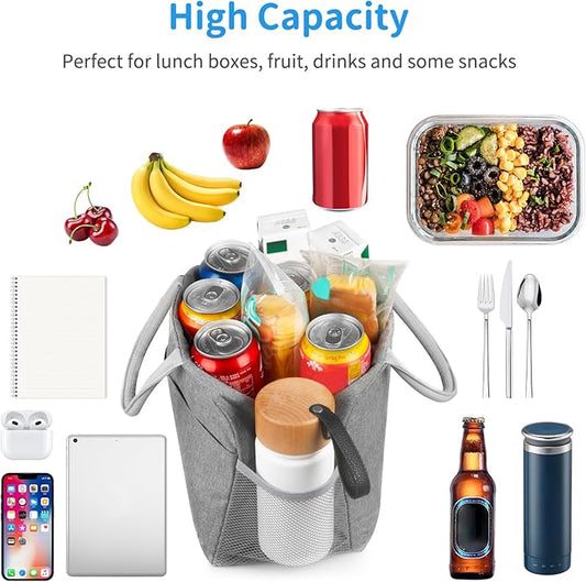 DALINDA Lunch Bag Lunch Box for Women Men Reusable Insulated Cooler Lunch Tote Bags, Leakproof Cute LunchBag Large Capacity for Work Travel Picnic,Grey