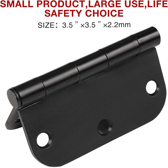 JIW 24 Pack Door Hinges Matte Black 3.5 Inch Rounded Interior Door Hinge with 5/8" Radius Corners - Black Hinges for Doors 3 1/2 Inches Flat Iron Residential Door Hardware