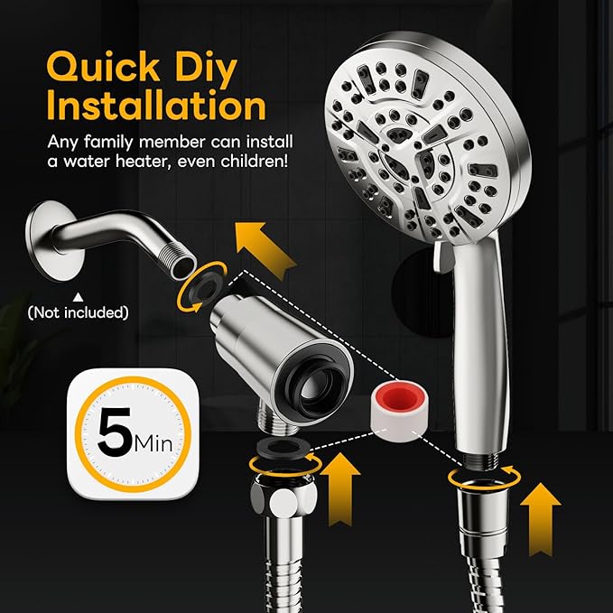 Magnetic Handheld Shower Brushed Nickel,High-Pressure 10-Mode Shower Head with Magnetic Guidance Docking System,Stainless Steel Hose