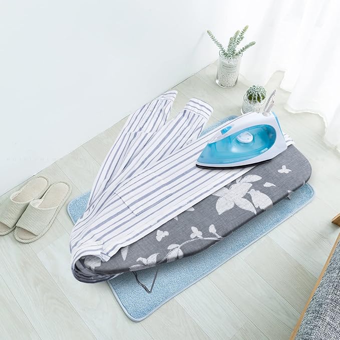 Small Ironing Board Cover Scorch Resistant, Cotton Table top Ironing Board Cover with Padding Heat Reflective Heavy Duty Pad (Grey Floral, 12.5"x32")