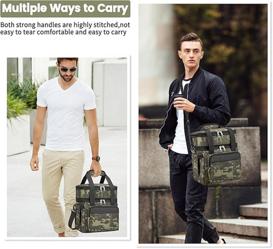 Insulated Lunch Bag & Lunch Box for Men - Double Deck Reusable Lunch Bag for Women Tote Cooler Bag Leakproof Soft Expandable - Large Lunchbox for Work/Adult/Picnic/Outdoor (Camo,15L)