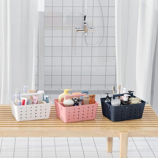 Lifewit Shower Caddy Portable, Plastic Bathroom Organizer with Handle and Holes, Hard Cleaning Basket for Toiletry Storage, College Dorm Essentials, Slate Blue, 3 Packs
