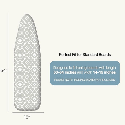 Ironing Board Cover and Pad 15"x54" Extra Thick Natural Cotton, Scorch and Stain Resistant Padding, Standard Size Iron Board Cover with Fasteners Heavy Duty Elastic Edge, Heatproof Geometric