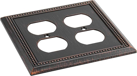 Henne Bery Sunken Pearls Decorative Wall Plate Switch Plate Outlet Cover (Double Duplex, Aged Bronze)