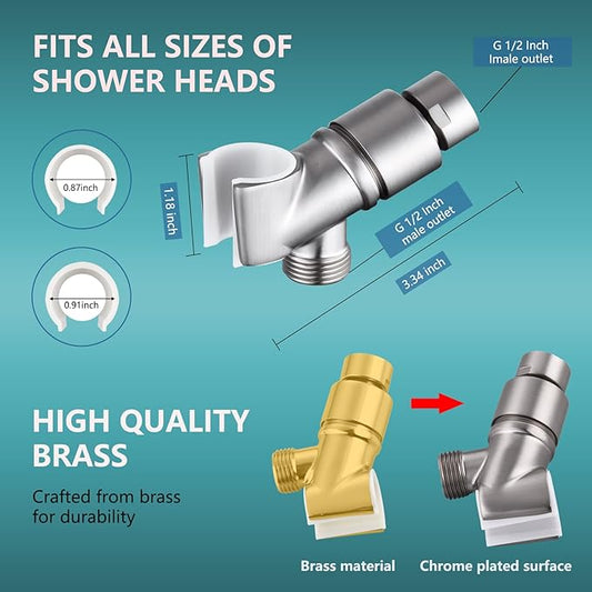 All Metal Handheld Shower Head Holder, Adjustable Shower Wand Holder with Brass Pivot Ball,Shower Arm Holder Mount for Connecting Shower Arm and Shower Hose, BRUSHED NICKEL