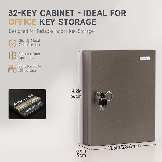 32 Key Cabinet Organizer, Lock Box, Security Storage for Valets, Hotels, Car and House Keys, Key Keeper Box - Black