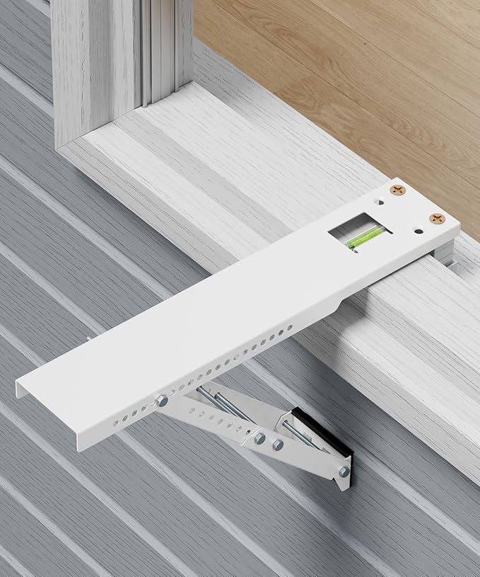 LuckIn Air Conditioner Support Bracket, Heavy Duty Window AC Bracket Universal Fit for 12,000-24,000 BTU AC Units, Holds Up to 165lbs, Adjustable Extender Leg & Built-in Bubble Spirit Level