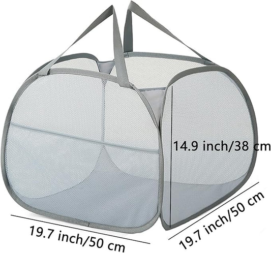 Kimmama Collapsible Mesh Laundry Basket, Foldable Pop Up Laundry Hamper with Side Pocket, Removable Clothes Storage Bin with Handle for Laundry Room, College Drom, Bathroom, Kid Room, Travel, 95L