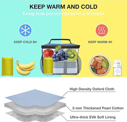 ExtraCharm Insulated Lunch Bag for Women/Men - Reusable Lunch Box for Office Picnic Hiking Beach - Leakproof Cooler Tote Bag Organizer with Adjustable Shoulder Strap for Adults - Purple