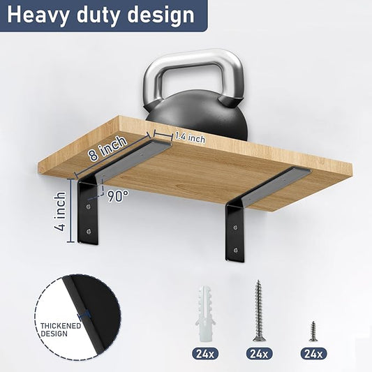 ELSKER&HOME Shelf Brackets 8 Inch, 12 Pack Floating Shelf L Brackets for Shelves Support, Black Metal Heavy Duty Shelf Brackets for DIY Decorative
