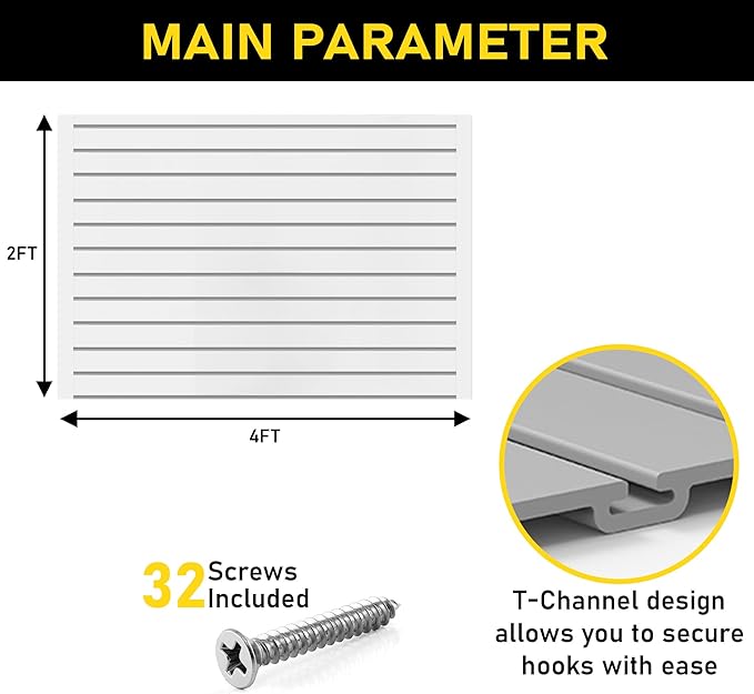 Heavy Duty 2x4 PVC Garage Slatwall Storage System (with Endcaps & Screws) - Modular Slat Wall Paneling for Garage Wall Organizer - Interlocking Slatwall Panels for Home & Commercial Use (White)
