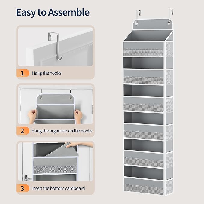 Yecaye Over Door Organizer, 60 lbs Load Capacity, Metal Hanging Storage with 6 Shelves for Toys, Bathroom, Nursery, Dorm Room, Grey