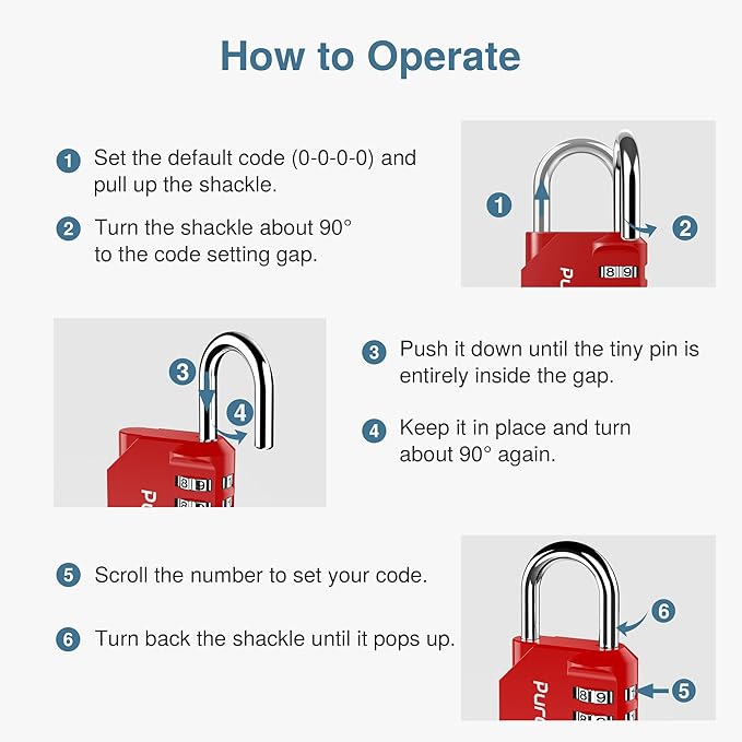 Puroma 4 Pack Combination Lock for Locker 4 Digit Outdoor Waterproof Padlock for School, Gym, Sports, Fence, Toolbox, Gate, Case, Outdoor, Hasp Storage, Cabinets (Red)