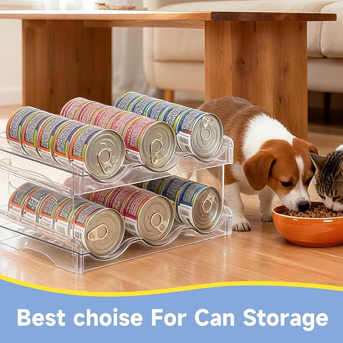 Cat Food Can Organizer,Can Organizer for Pantry,2-Layers Transparent Cat Food Organizer Container Holds 36 (3.5oz) Cans,Canned Cat Food Organizer and Storage for Countertop Kitchen Cabinet