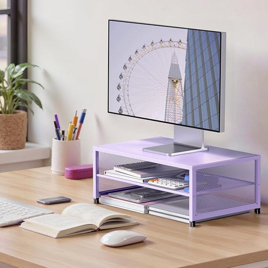 2-Tier Computer Monitor Stand Riser, Desk Organizer for Monitor, Printer & Laptop Stand, Desktop Workspace Organizers for Office Supplies(Purple)