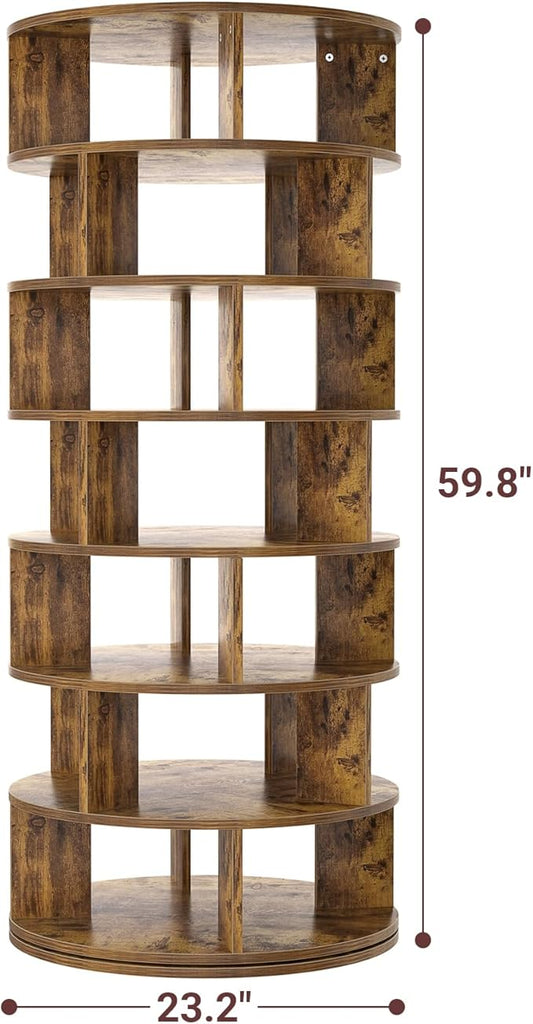 Aheaplus Rotating Shoe Rack Tower, 7-Tier Spinning Shoe Rack 360 Revolving Shoe Rack Organizer for Closet, Display Round Storage Carousel Shoes Closet Organization, Rustic Brown