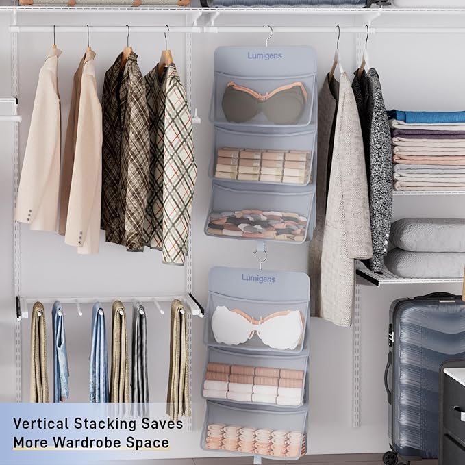 Sock & Underwear Storage Organizer, Hanging Closet Organizer with Pockets, Bra Organizer for Closet Storage with 360° Rotating Hook, Space Saving Hanging Storage for Closet, Bedroom, RV