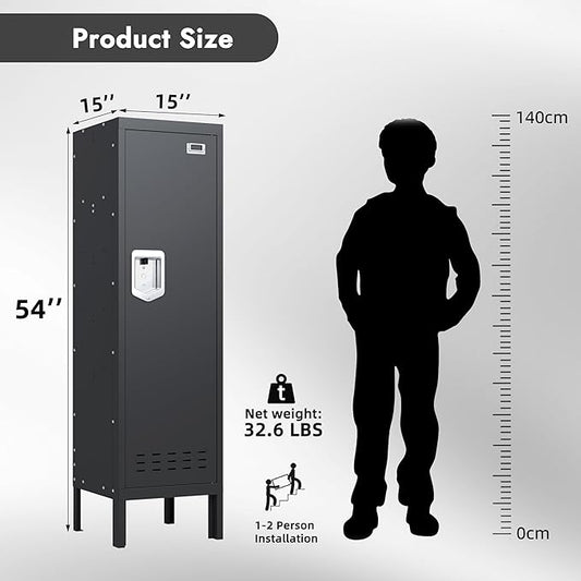 Metal Cabinet Home Office Storage, Lockable Steel Locker with Door, 54" Height, Multi-Purpose for Home, Office, Gym, School, Garage