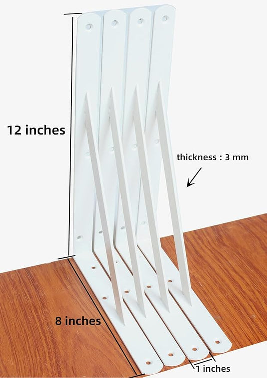 20 Pack L12 x H 8" White Heavy Duty Shelf Brackets with Screws Metal Shelf Brackets Shelf Support Angle Brackets for Shelves L Brackets Heavy Duty Floating Shelf