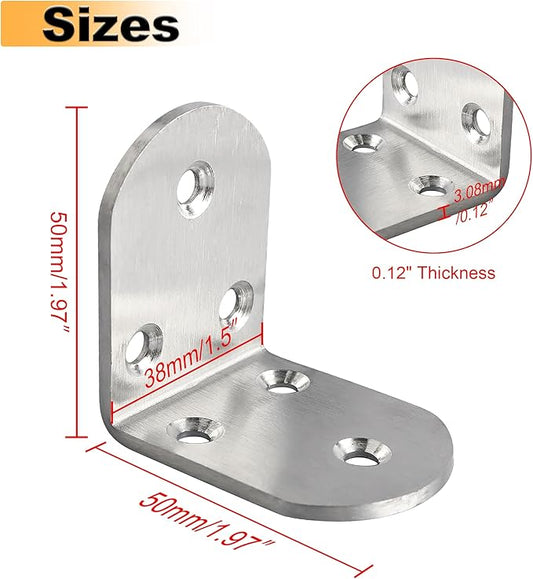 Alise 4Pcs Shelf Brackets,Stainless Steel Floating Shelf Brackets Corner Brackets,L Brackets for Shelves,90 Degree Angle Bracket, Heavy Duty Shelf Brackets for Wood Furniture (Brushed, 1.97X1.97 in)