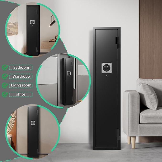 Marcree 2-3 Gun Safes for Home Rifle and Pistols, Digital Rifle Safe with Removable Shelf, Gun Cabinet for Rifles and Shotguns, Alarm System, Mute Function, Pistol Bags, LED Light