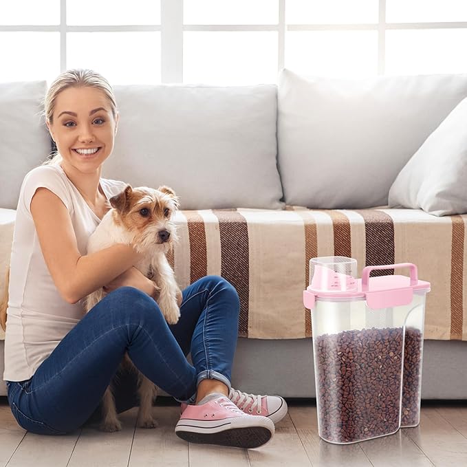 5Lbs /6Qt/5L Airtight Cat Dog Food Storage Container with Upgraded Large Nozzle BPA-Free, Pet Food Storage Containers for Rice, Grain, Pet Food, Flour, Dog Treat Storage-2 Pack (Pink & Black)