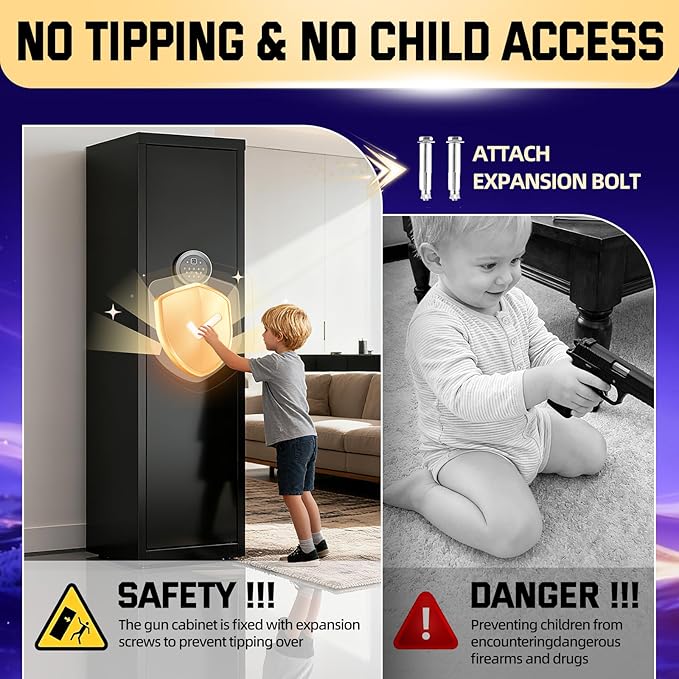6-9 Gun Safe for Rifles and Pistols, Quick Access Gun Cabinets for Rifles and Shotguns with Digital Keypad, Rifle Safe with Removable Shelves and Alarm System, Easy Assembly Gun Locker