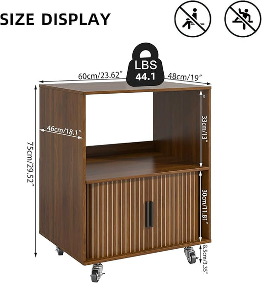 Printer Stand with Storage, File Cabinets with Sliding Doors, Rolling Printer Cart Under Desk with Open Storage Shelf for Home Office, Workspace (Walnut, 23.62" L)