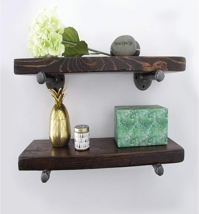 1/2" Industrial Black Iron Pipe Shelf Brackets, Rustic Wall Mounted DIY Shelving Bracket Hanging Custom Pipe Brackets for Floating Shelves (8 Inch, Piece, 2.0)