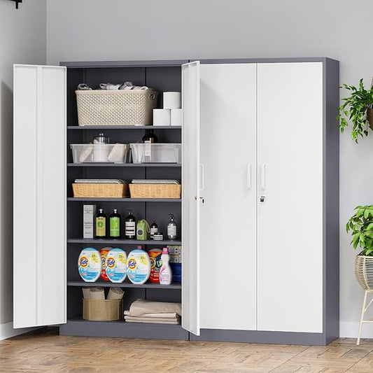 MIIIKO Storage Cabinet with Locking Doors, 72" Tall Metal Cabinet with 5 Adjustable Shelves, 36" Wide Steel Cabinets for Home Office, Garage, Pantry, Workshop…