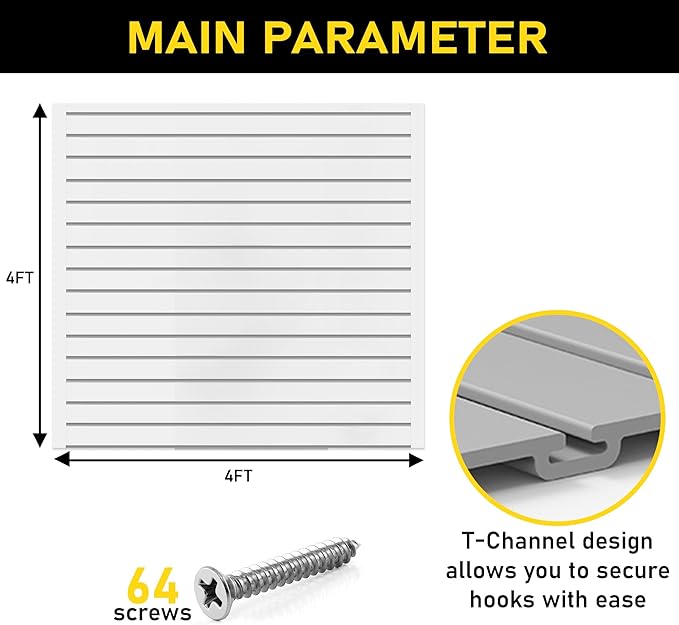 Heavy Duty 4x4 PVC Garage Slatwall Storage System (with Endcaps & Screws) - Modular Slat Wall Paneling for Garage Wall Organizer - Interlocking Slatwall Panels for Home & Commercial Use (Grey)