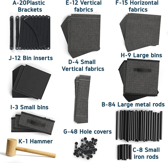Black DIY Cube Organizer Shelf - Fabric Storage Cubes, Sturdy Cubbies for Bedroom, Playroom and More