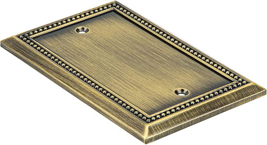 Henne Bery Sunken Pearls Heavy Duty Decorative Wall Plate Switch Plate Outlet Cover (Single Blank, 2 Pack, Antique Brass)