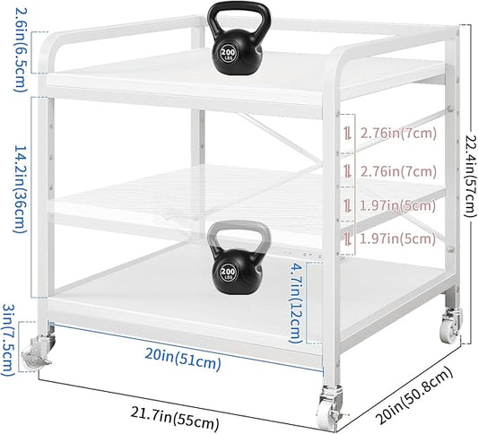 Under Desk Printer Stand with Power Outlet Large Printer Table with Adjustable Shelf,Industrial Wheels, 20 Inches Deep 2 Tier Rolling Printer Cart for Home Office, White