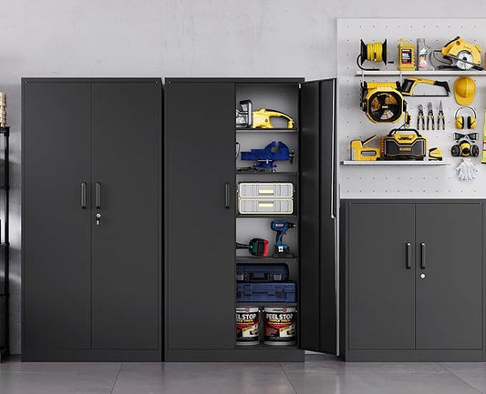 MIIIKO Metal Garage Storage Cabinet with 2 Doors and 5 Shelves,71" Metal Cabinets,Lockable Storage Cabinet for Home Office,Garage.