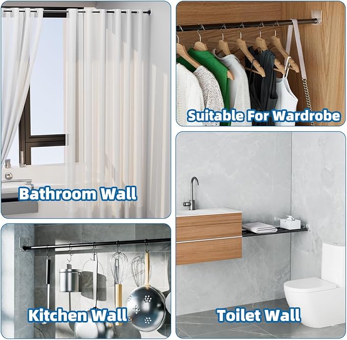 Lsnisni 2 Pack Adhesive Shower Curtain Rod Holder,Tension Curtain Rod Bracket, Drill Curtain Rod Holder or Adhesive Shower Rod Holders for Wall Two Installation Methods